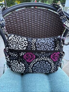 Vera Bradley Quilted Black & Pink Patterned Shoulder Bag Crossbody